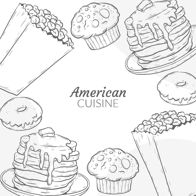 Ilustración de cocina americana dibujada a mano