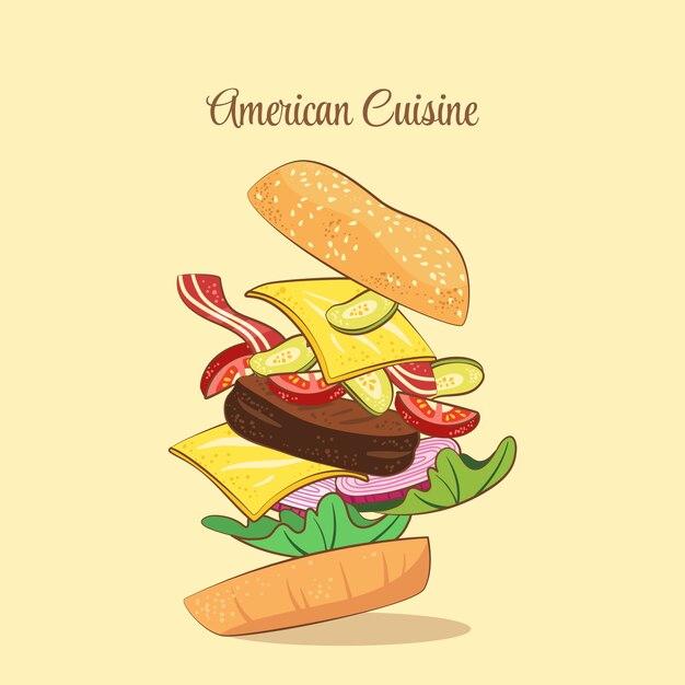 Ilustración de cocina americana dibujada a mano