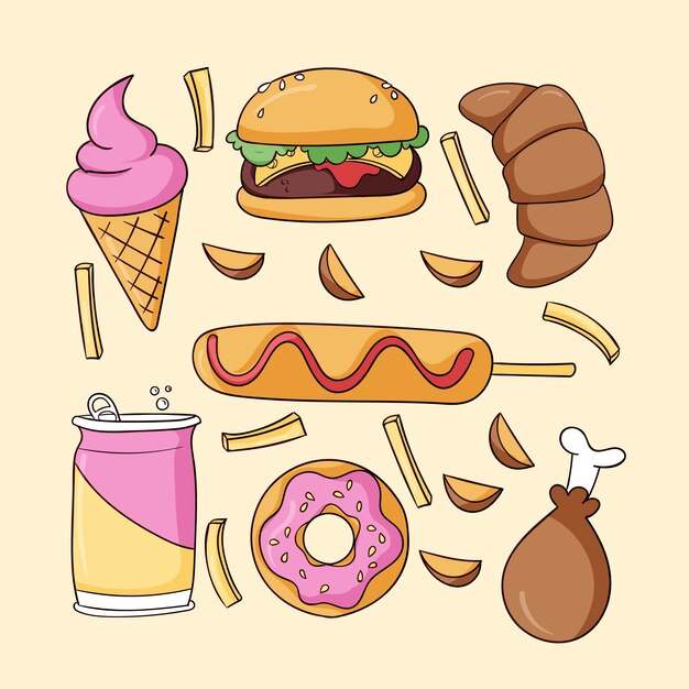 Ilustración de cocina americana dibujada a mano