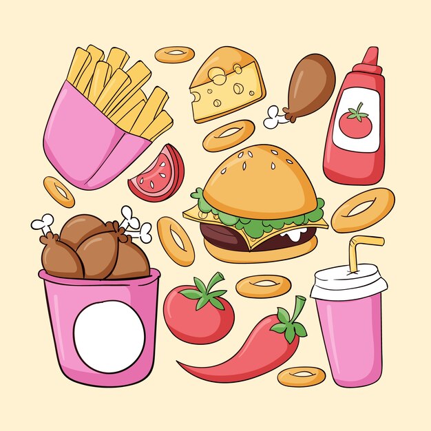 Ilustración de cocina americana dibujada a mano