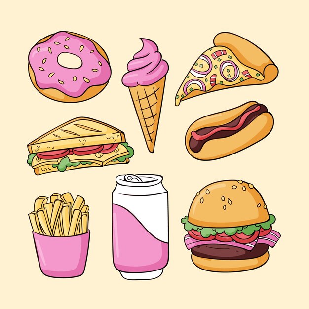 Ilustración de cocina americana dibujada a mano