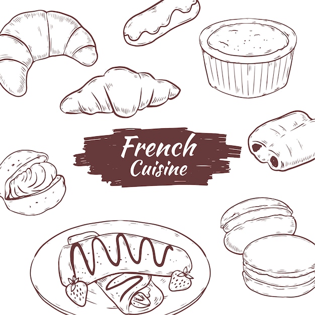 Vector gratuito ilustración de cocina francesa dibujada a mano