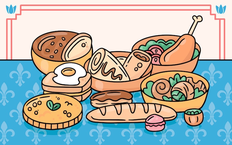 Vector gratuito ilustración de cocina francesa dibujada a mano