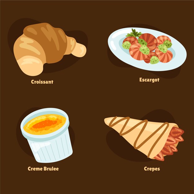 Ilustración de cocina francesa dibujada a mano