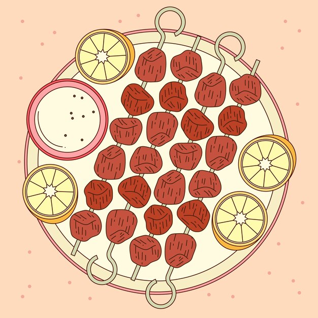 Ilustración de cocina griega dibujada a mano