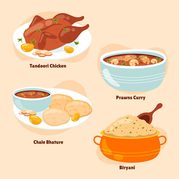 Ilustración de cocina india dibujada a mano