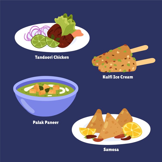 Ilustración de cocina india dibujada a mano
