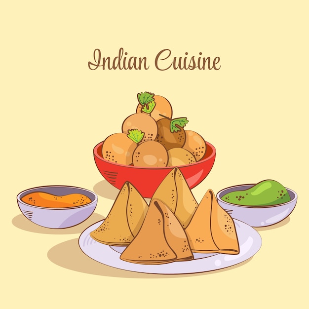 Ilustración de cocina india dibujada a mano