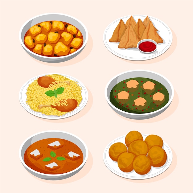 Ilustración de cocina india dibujada a mano
