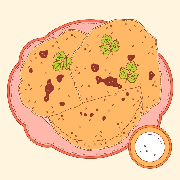Ilustración de cocina india dibujada a mano