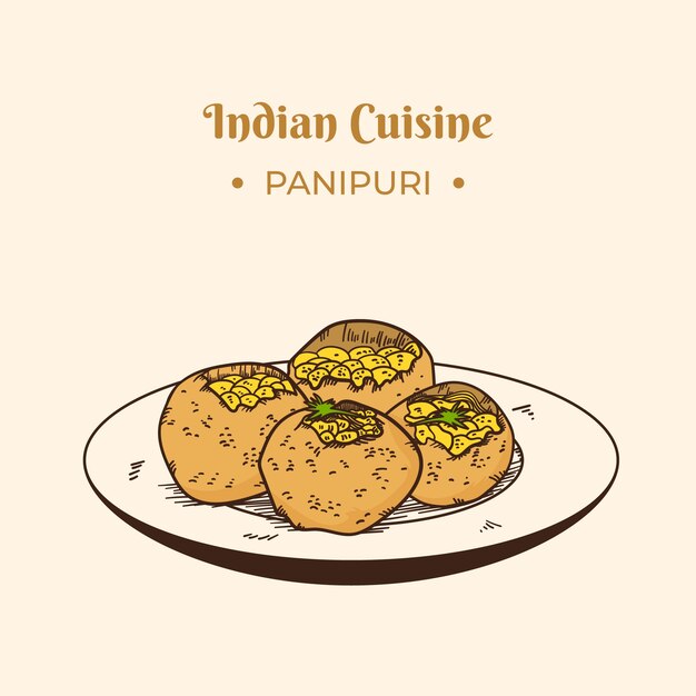 Ilustración de cocina india dibujada a mano