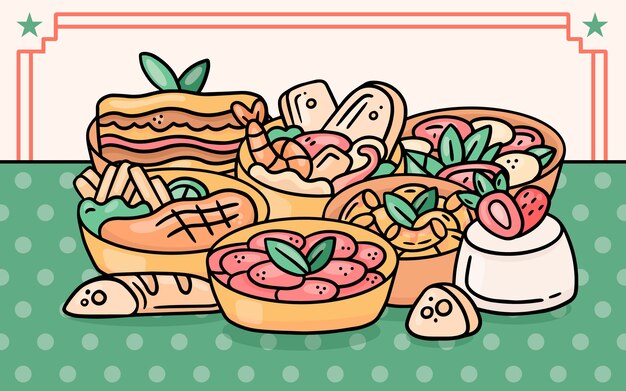 Ilustración de cocina italiana dibujada a mano