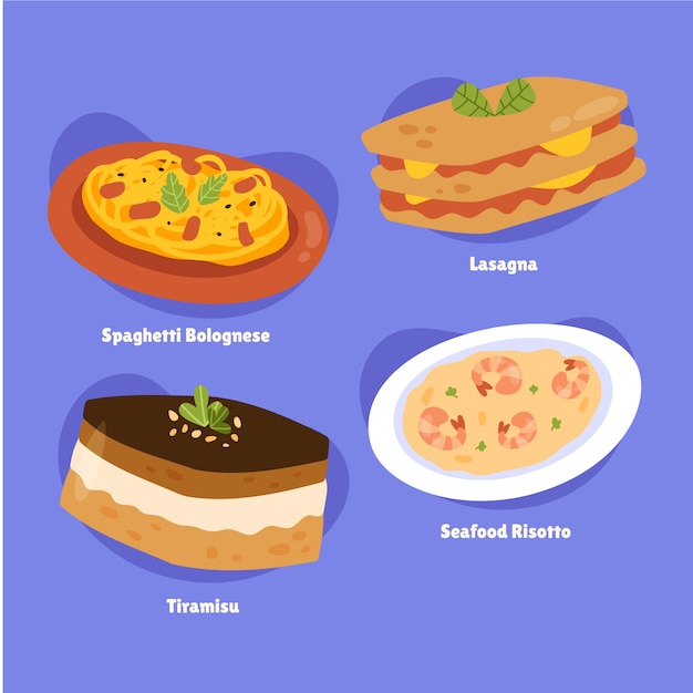 Ilustración de cocina italiana dibujada a mano