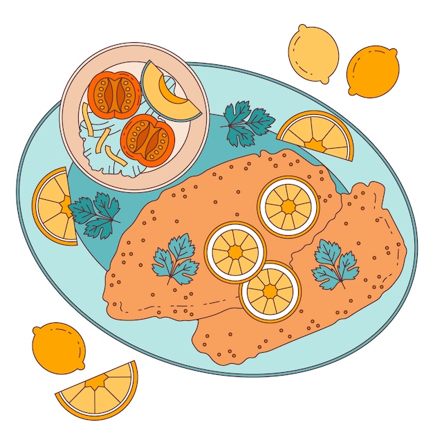 Ilustración de cocina italiana dibujada a mano