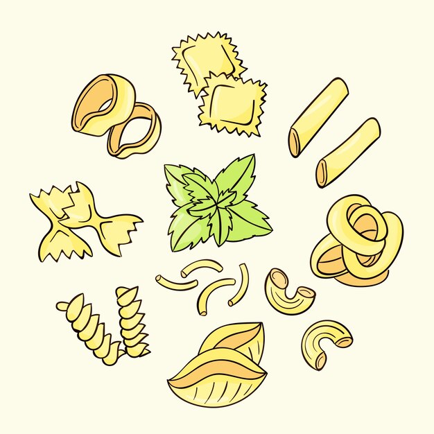 Ilustración de cocina italiana dibujada a mano