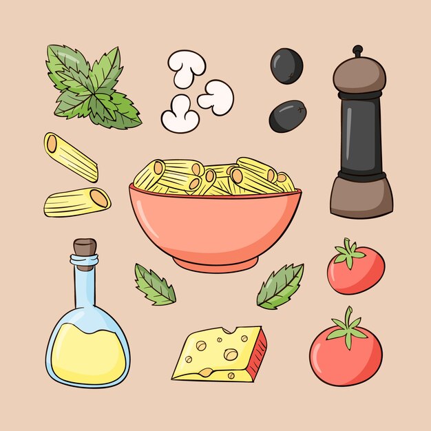 Ilustración de cocina italiana dibujada a mano