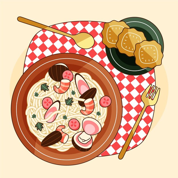 Ilustración de cocina italiana dibujada a mano