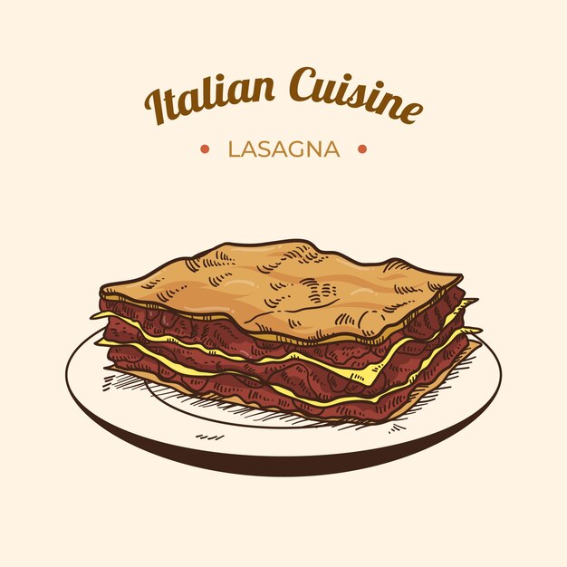 Ilustración de cocina italiana dibujada a mano