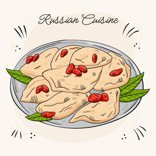 Vector gratuito ilustración de cocina rusa dibujada a mano