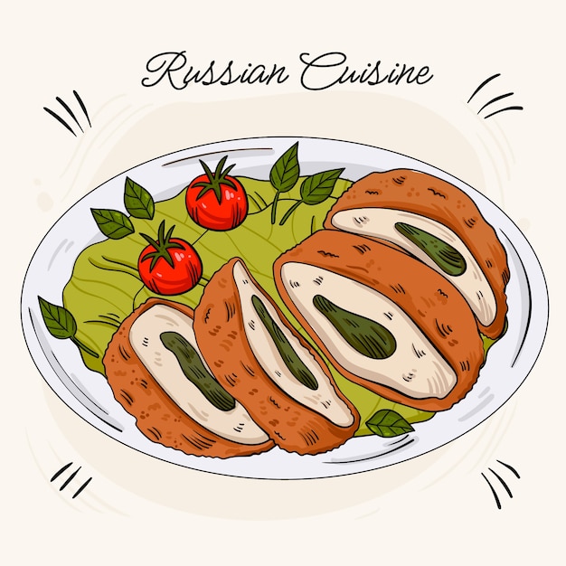 Vector gratuito ilustración de cocina rusa dibujada a mano