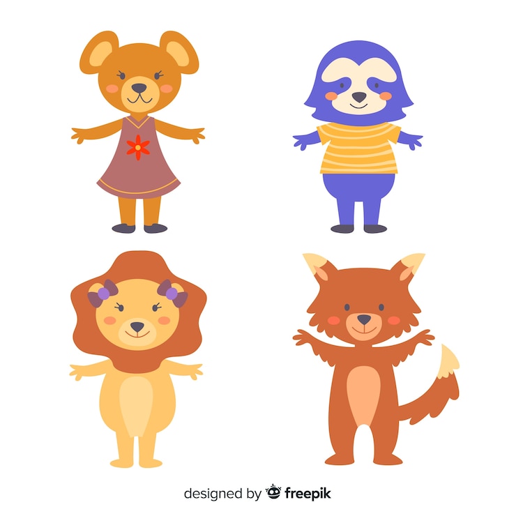 Vector gratuito ilustración de colección de animales de dibujos animados