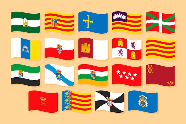 Ilustración de la colección de banderas de las regiones españolas