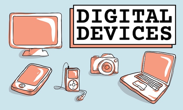 Ilustración de la colección de dispositivos digitales