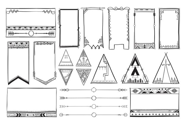 Ilustración de colección de doodle de dibujo a mano boho
