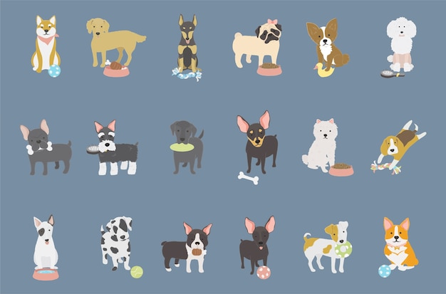 Vector gratuito ilustración de la colección de perros