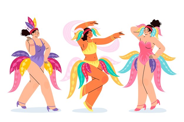 Ilustración de colección de personajes de carnaval brasileño plano
