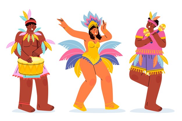 Ilustración de colección de personajes de carnaval brasileño plano