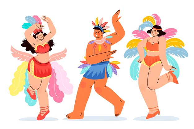 Ilustración de colección de personajes de carnaval brasileño plano