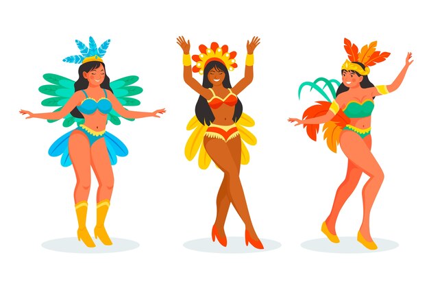Ilustración de colección de personajes de carnaval brasileño plano