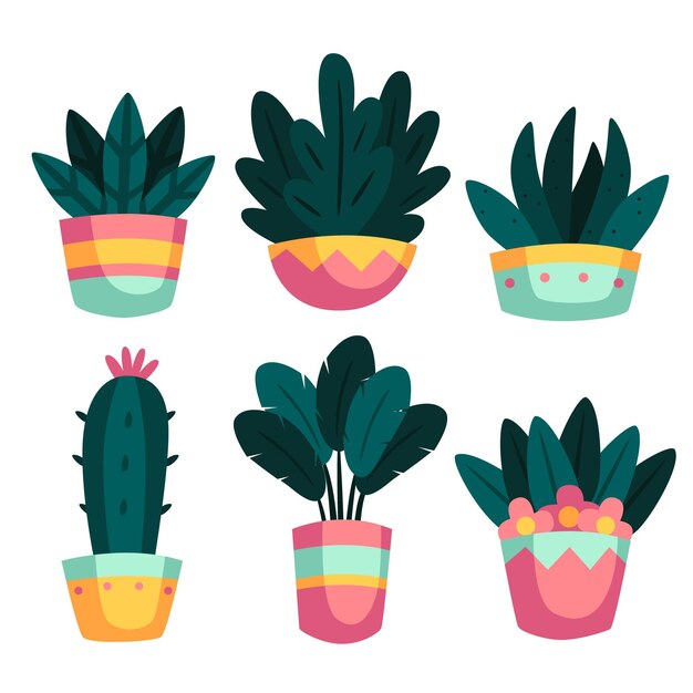Ilustración de colección de plantas de interior