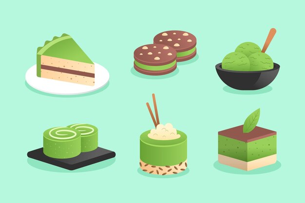 Ilustración de la colección de postres matcha