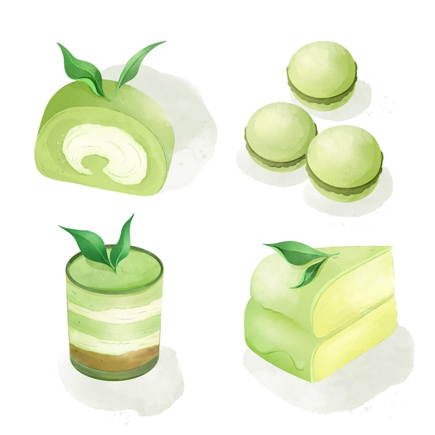 Ilustración de la colección de postres matcha