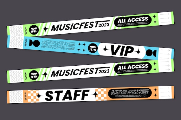 Ilustración de colección de pulseras de eventos planos