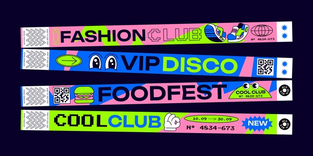 Ilustración de colección de pulseras de eventos planos