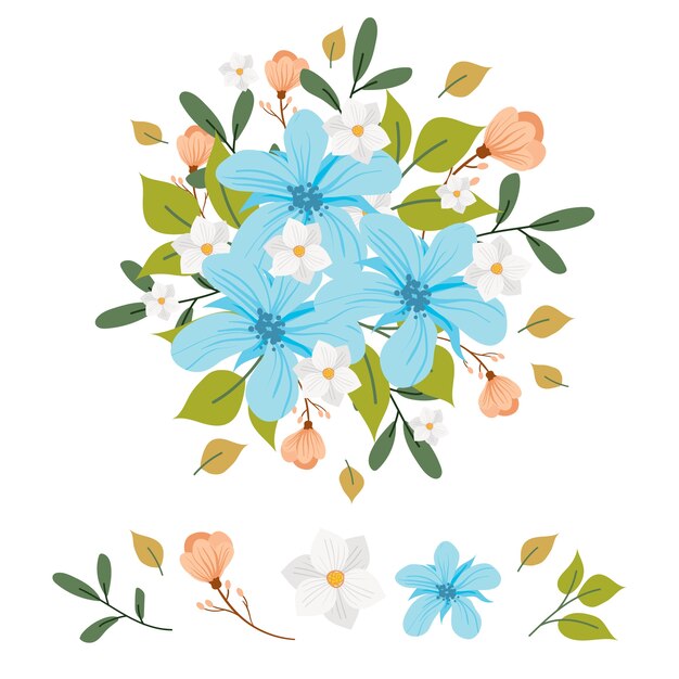 Ilustración de colección de ramo de flores 2D