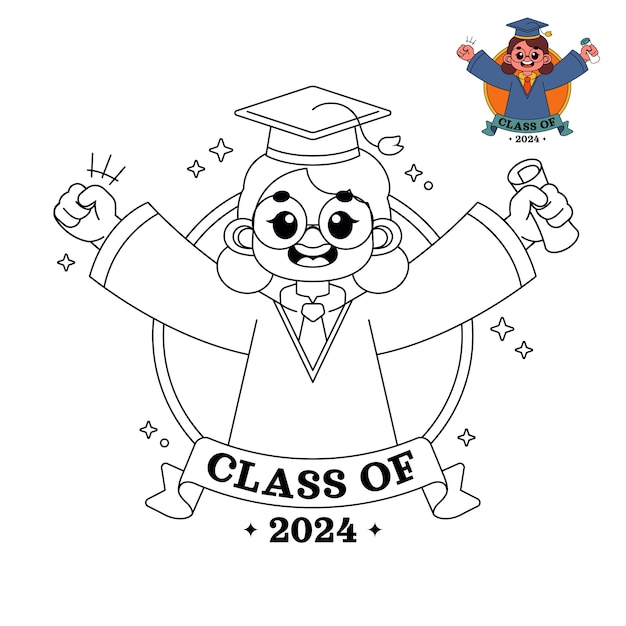 Vector gratuito ilustración para colorear de la clase de 2024 dibujada a mano