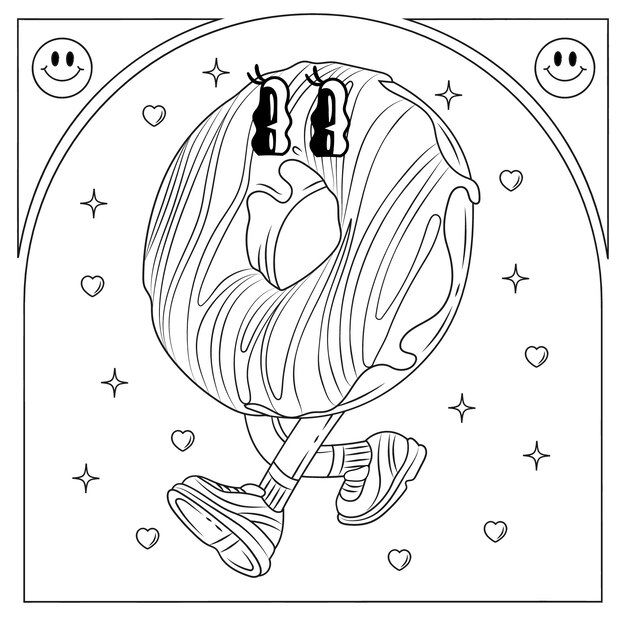 Ilustración para colorear de dibujos animados retro dibujados a mano