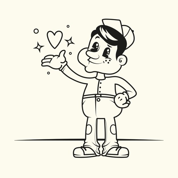 Ilustración para colorear dibujos animados retro