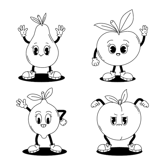 Ilustración para colorear dibujos animados retro