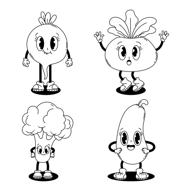 Ilustración para colorear dibujos animados retro