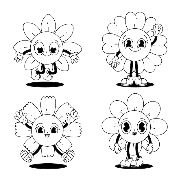 Ilustración para colorear dibujos animados retro
