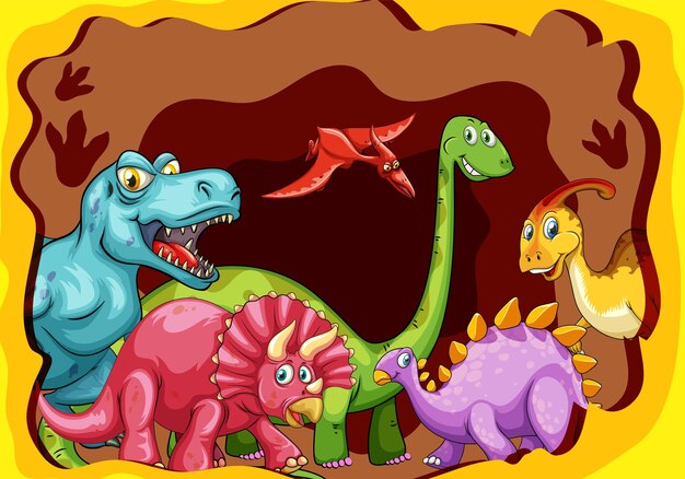 Ilustración colorida de los amigos de los dinosaurios