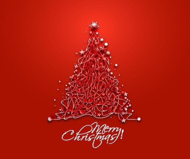 Ilustración colorida del árbol de Navidad. Fondo de tema de Navidad