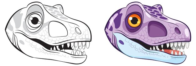 Ilustración colorida de la cabeza de un dinosaurio