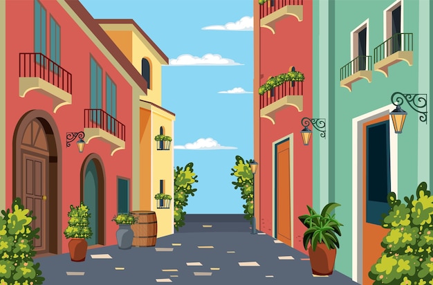 Vector gratuito ilustración colorida del callejón mediterráneo