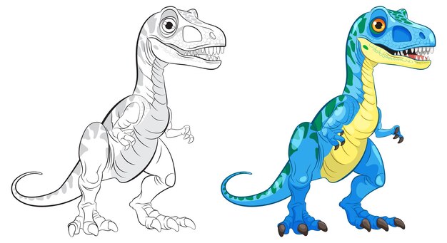 Ilustración colorida y con contornos de dinosaurios